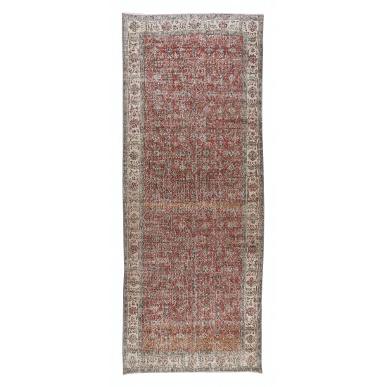 Turkish Floral Pattern Wool Runner. Vintage Hand Knotted Rug for Hallway Decor