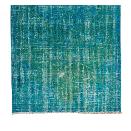 Central Anatolian Vintage Handmade Rug Over-Dyed in Teal Blue for Contemporary Interiors