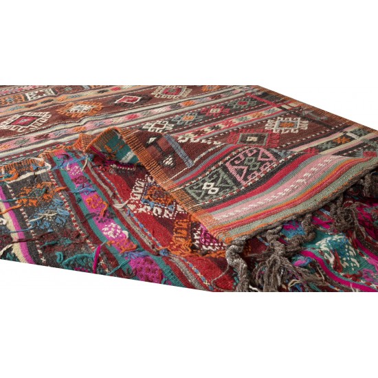 Colorful Hand-woven Turkish Kilim with Cabin Style, Flat-weave Wool Rug