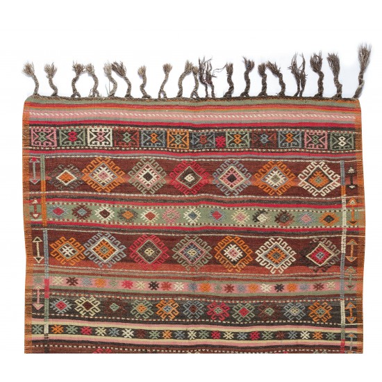 Colorful Hand-woven Turkish Kilim with Cabin Style, Flat-weave Wool Rug Colorful Hand-woven Turkish Kilim with Cabin Style, Flat-weave Wool Rug