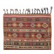 Colorful Hand-woven Turkish Kilim with Cabin Style, Flat-weave Wool Rug