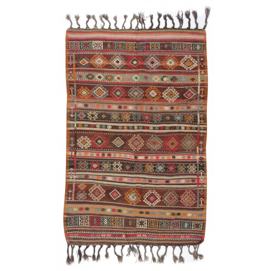 Colorful Hand-woven Turkish Kilim with Cabin Style, Flat-weave Kilim Rug