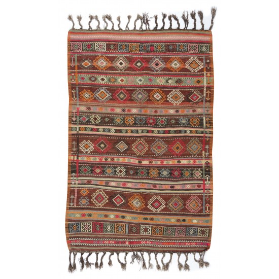 Colorful Hand-woven Turkish Kilim with Cabin Style, Flat-weave Wool Rug Colorful Hand-woven Turkish Kilim with Cabin Style, Flat-weave Wool Rug