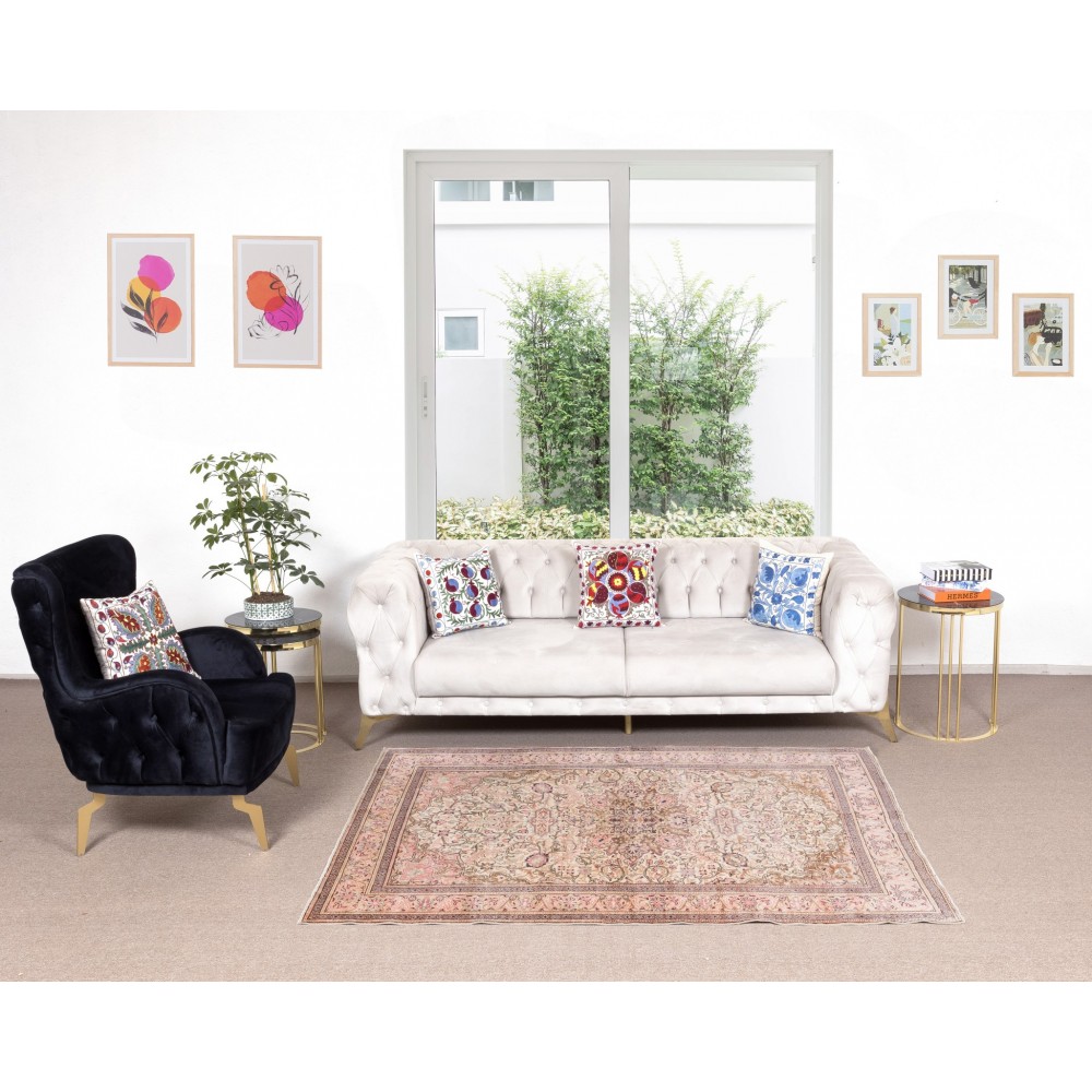 Modern Handmade Turkish Rug with Medallion Design, 100% Wool
