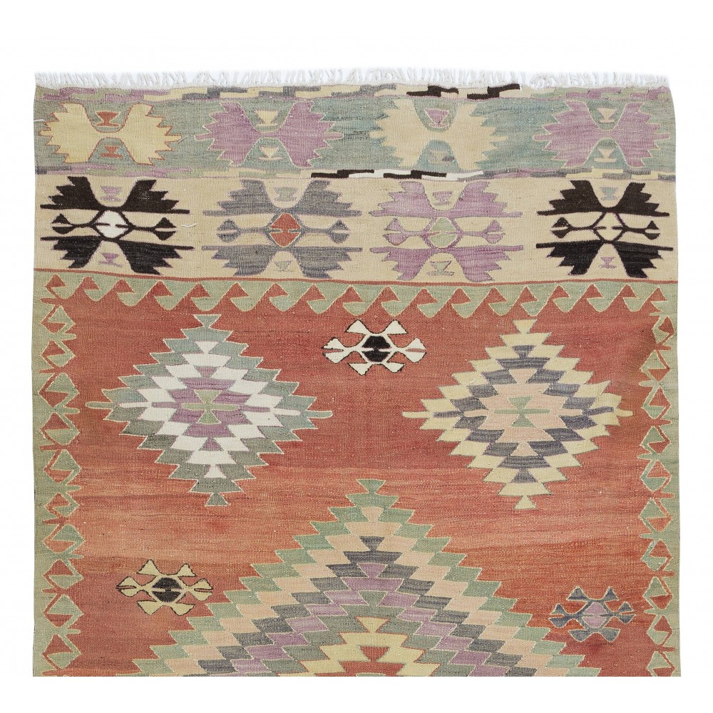 Colorful Geometric Hand Woven Turkish Kilim, Flat-weave Wool Rug