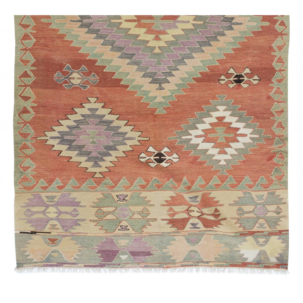 Colorful Geometric Hand Woven Turkish Kilim, Flat-weave Wool Rug