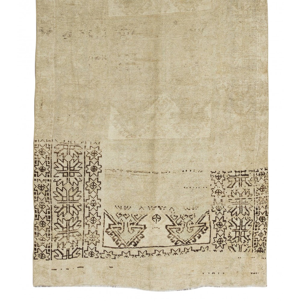 Vintage Hand Knotted Turkish Oushak Runner Rug for Hallway Decor