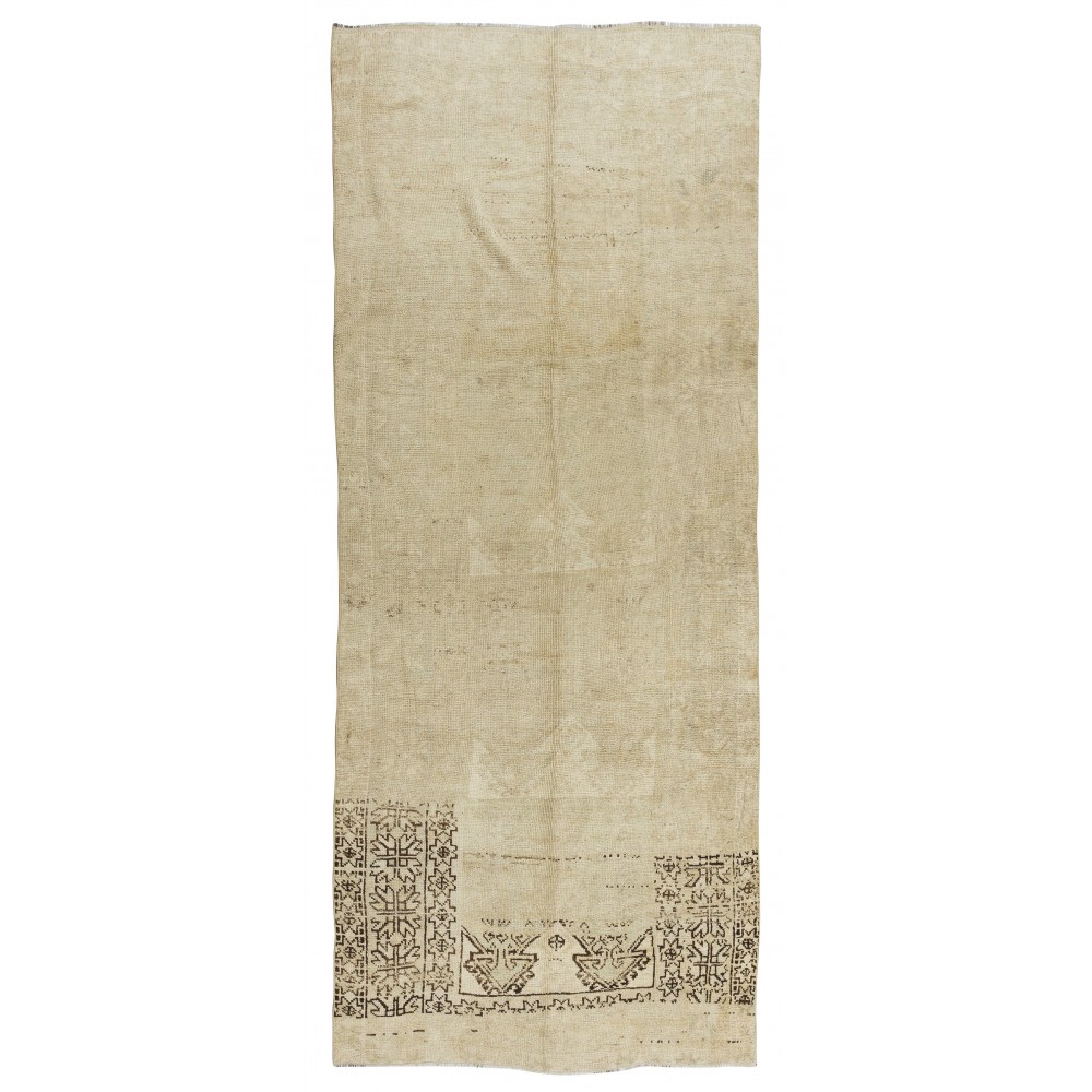 Vintage Hand Knotted Turkish Oushak Runner Rug for Hallway Decor