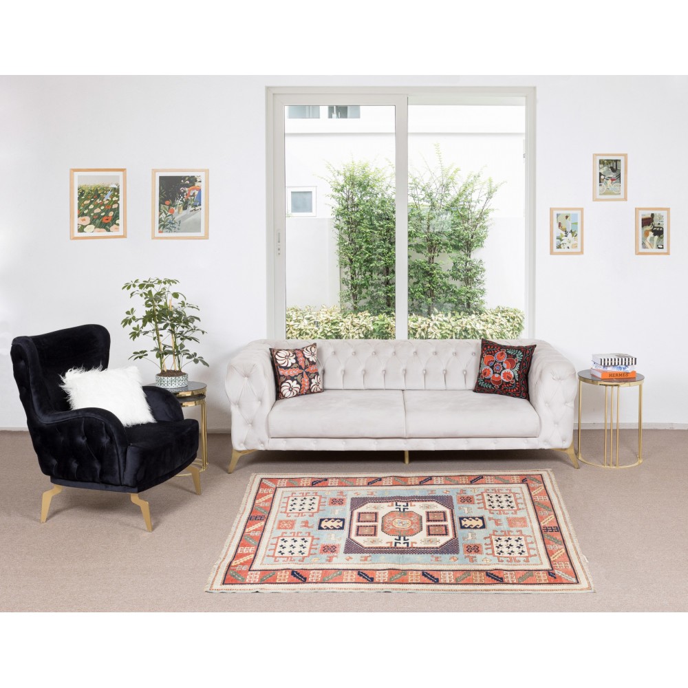 Reproduction of an Antique Caucasian Karachob Kazak Rug, 100% Wool