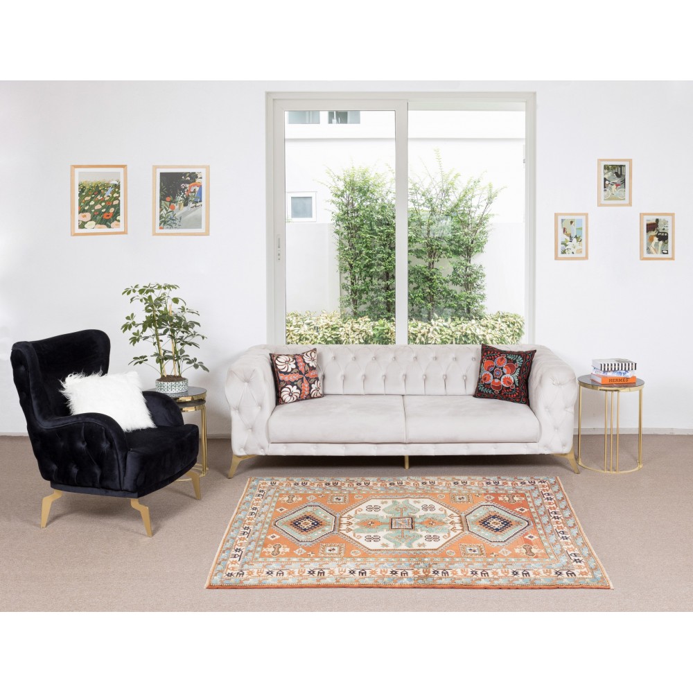 Tri-Medallion Turkish Area Rug for Office & Home Decor, 100% Wool