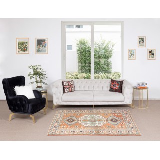 Tri-Medallion Vintage Turkish Area Rug for Office & Home Decor, 100% Wool