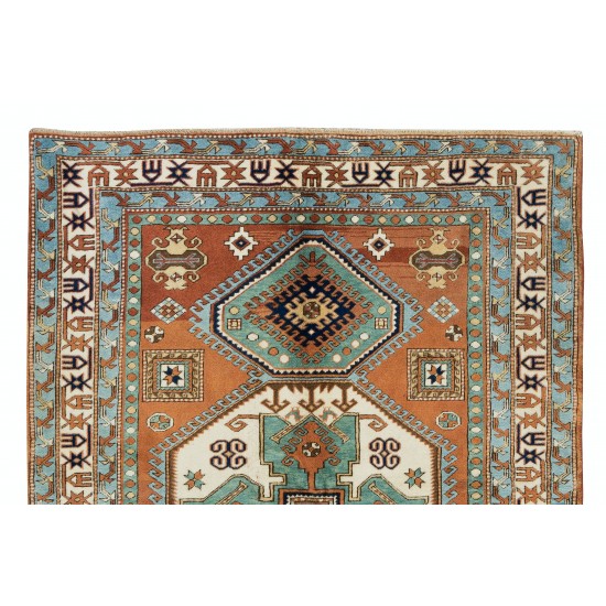 Tri-Medallion Vintage Turkish Wool Area Rug for Office & Home Decor