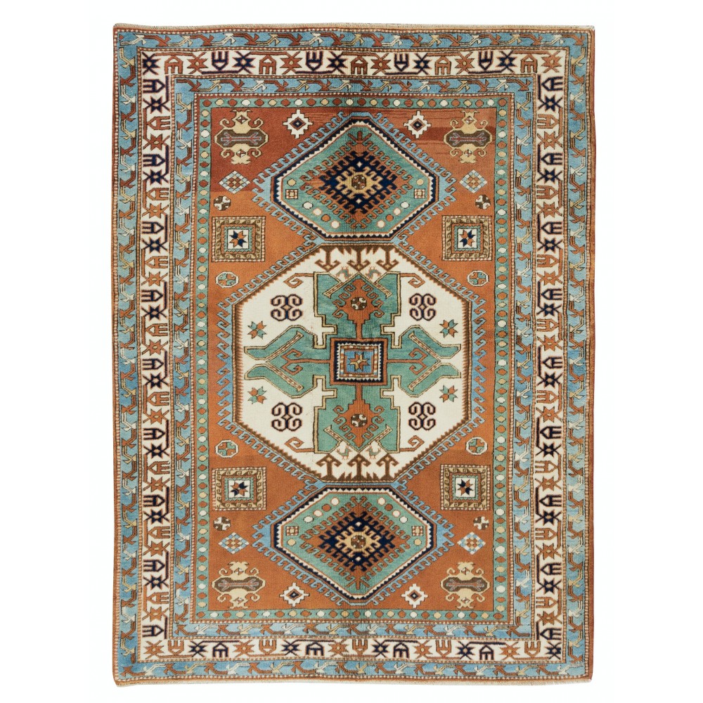 Tri-Medallion Turkish Area Rug for Office & Home Decor, 100% Wool