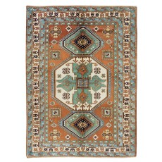Tri-Medallion Vintage Turkish Area Rug for Office & Home Decor, 100% Wool