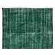 Distressed Vintage Hand Knotted Turkish Rug Over-Dyed in Green for Contemporary Home & Office
