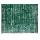 Distressed Vintage Hand Knotted Turkish Rug Over-Dyed in Green for Contemporary Home & Office