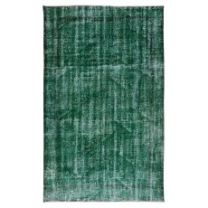 Distressed Vintage Hand Knotted Turkish Rug Over-Dyed in Green for Contemporary Home & Office