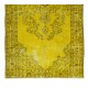 Vintage Turkish Wool Rug Over-Dyed in Yellow, Handmade Yellow Carpet for Modern Home & Office Decor