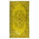 Vintage Turkish Wool Rug Over-Dyed in Yellow, Handmade Yellow Carpet for Modern Home & Office Decor