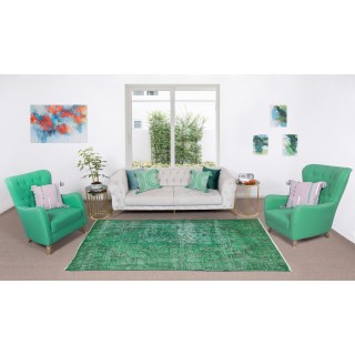 Vintage Hand Knotted Turkish Rug Over-Dyed in Green for Contemporary Home & Office Vintage Hand Knotted Turkish Rug Over-Dyed in Green for Contemporary Home & Office