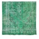 Vintage Hand Knotted Turkish Rug Over-Dyed in Green for Contemporary Home & Office