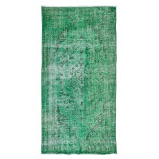 Vintage Hand Knotted Turkish Rug Over-Dyed in Green for Contemporary Home & Office