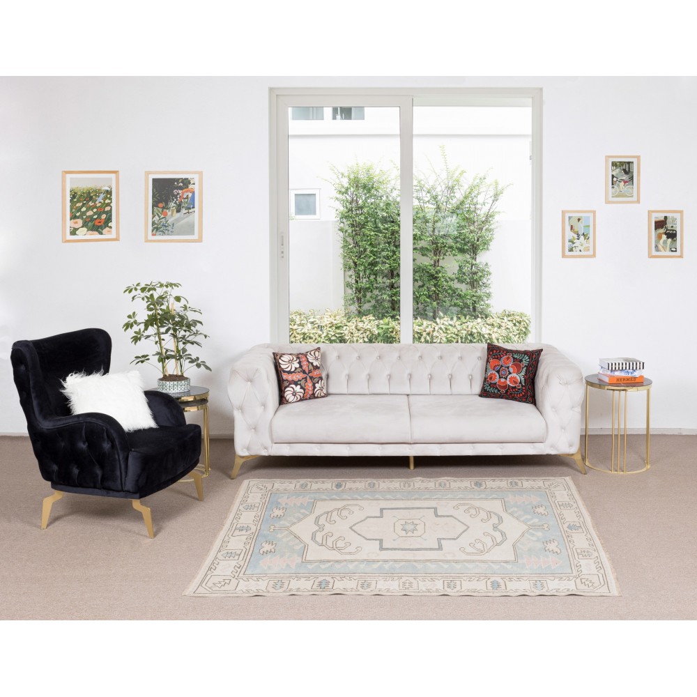 Hand Knotted Turkish Geometric Area Rug for Office & Home Decor, 100% Wool
