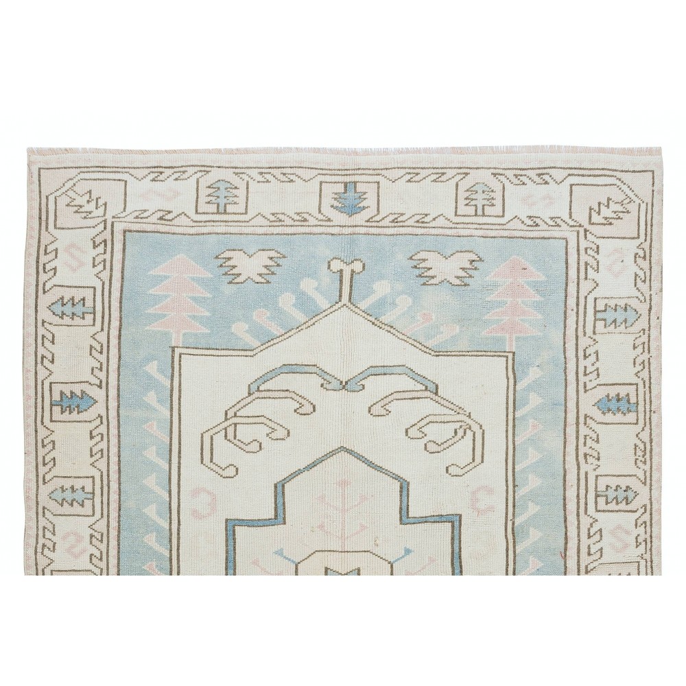 Hand Knotted Turkish Geometric Area Rug for Office & Home Decor, 100% Wool