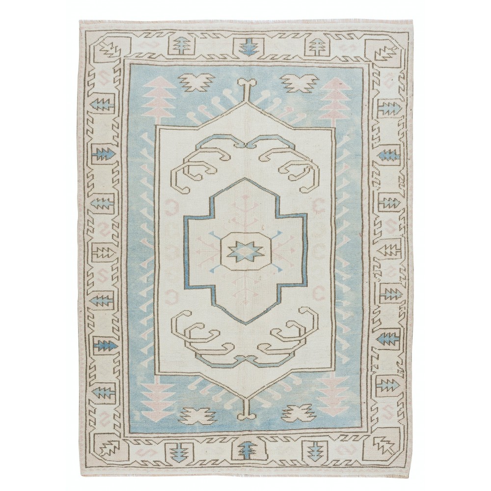 Hand Knotted Turkish Geometric Area Rug for Office & Home Decor, 100% Wool