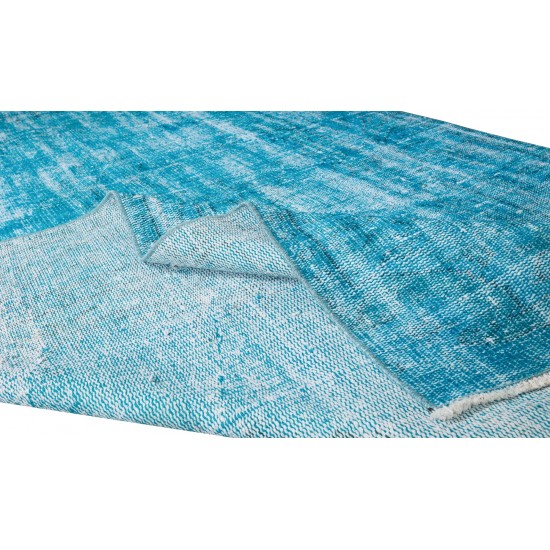Authentic Vintage Handmade Rug Over-Dyed in Teal for Modern Office & Home Authentic Vintage Handmade Rug Over-Dyed in Teal for Modern Office & Home
