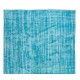 Authentic Vintage Handmade Rug Over-Dyed in Teal for Modern Office & Home