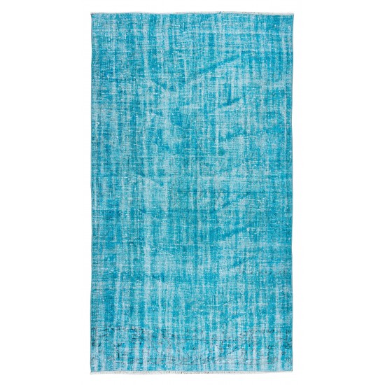 Authentic Vintage Handmade Rug Over-Dyed in Teal for Modern Office & Home