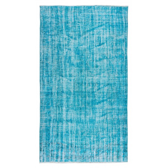 Authentic Vintage Handmade Rug Over-Dyed in Teal for Modern Office & Home Authentic Vintage Handmade Rug Over-Dyed in Teal for Modern Office & Home