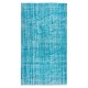 Authentic Vintage Handmade Rug Over-Dyed in Teal for Modern Office & Home