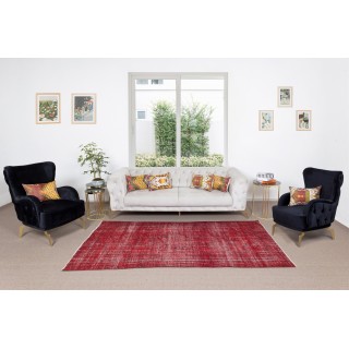 Vintage Handmade Turkish Rug Over-Dyed in Red Color, Ideal for Modern Home & Office Decor Vintage Handmade Turkish Rug Over-Dyed in Red Color, Ideal for Modern Home & Office Decor