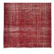 Vintage Handmade Turkish Rug Over-Dyed in Red Color, Ideal for Modern Home & Office Decor