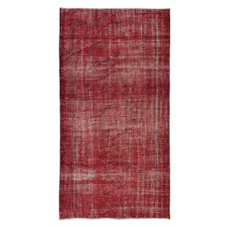 Vintage Handmade Turkish Rug Over-Dyed in Red Color, Ideal for Modern Home & Office Decor