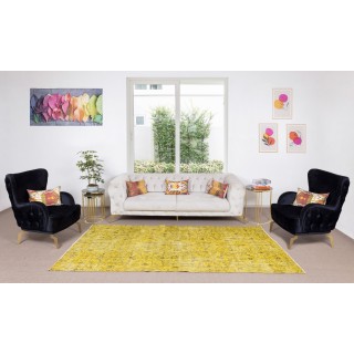 Contemporary Handmade Turkish Wool Rug Over-Dyed in Yellow Contemporary Handmade Turkish Wool Rug Over-Dyed in Yellow