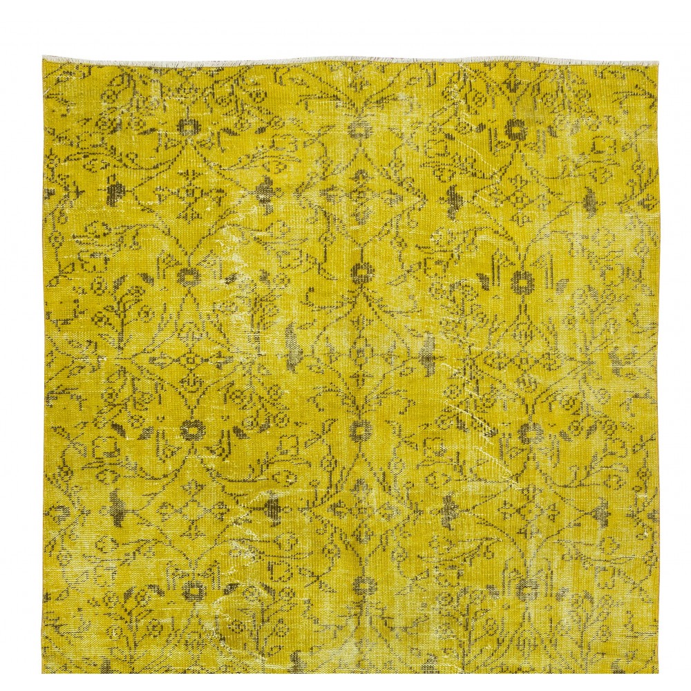 Contemporary Handmade Turkish Wool Rug Over-Dyed in Yellow