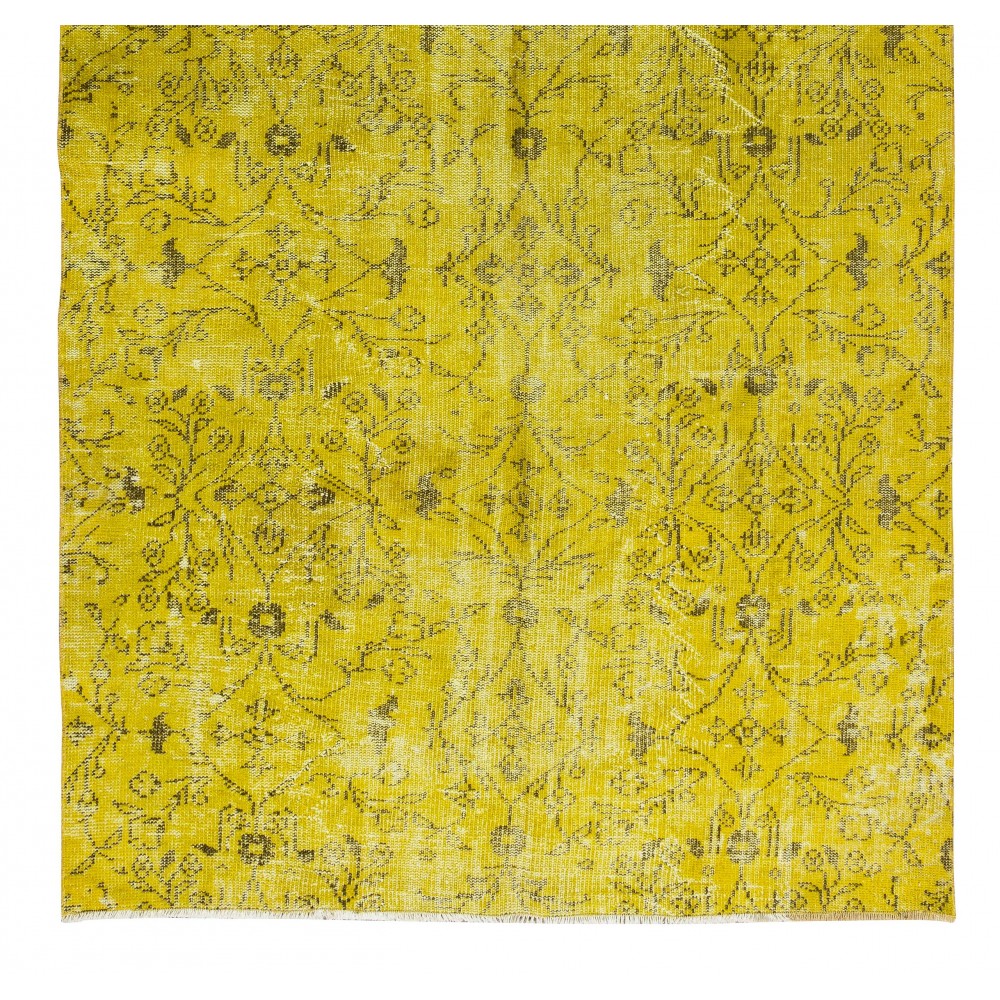 Contemporary Handmade Turkish Wool Rug Over-Dyed in Yellow