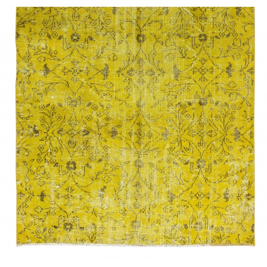 Mid-Century Turkish Wool Rug Over-Dyed in Yellow, Handmade Yellow Carpet for Modern Home & Office Decor