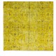 Mid-Century Turkish Wool Rug Over-Dyed in Yellow, Handmade Yellow Carpet for Modern Home & Office Decor