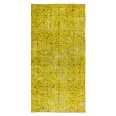 Contemporary Handmade Turkish Wool Rug Over-Dyed in Yellow