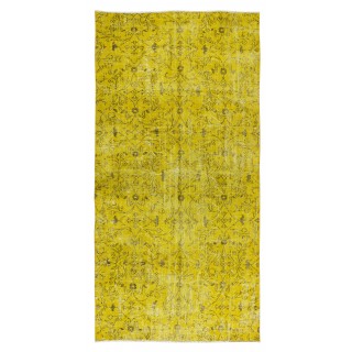 Contemporary Handmade Turkish Wool Rug Over-Dyed in Yellow