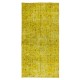 Mid-Century Turkish Wool Rug Over-Dyed in Yellow, Handmade Yellow Carpet for Modern Home & Office Decor