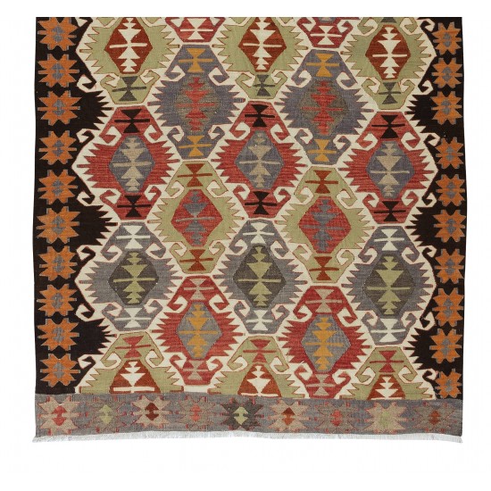 20st Century Colorful Hand-Woven Wool Kilim Rug From Central Anatolia, Turkey