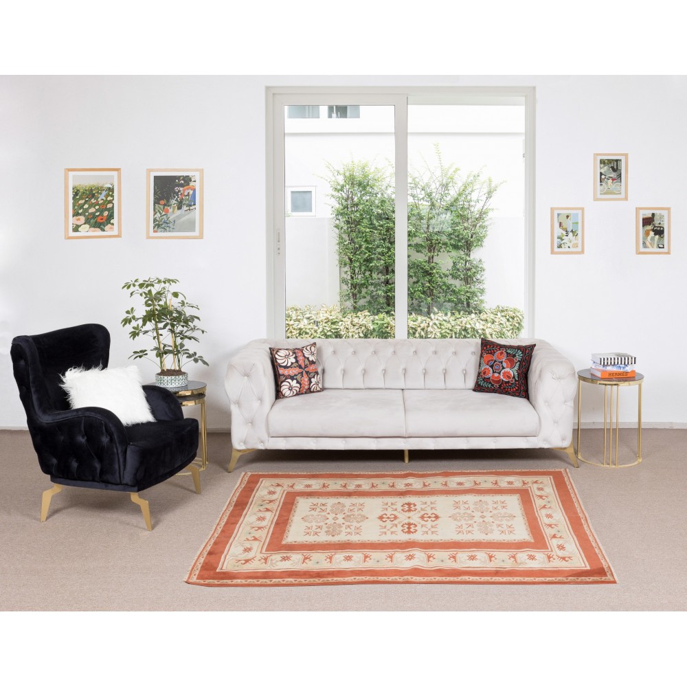 Modern Hand Knotted Turkish Rug in Red & Cream Colors, 100% Wool