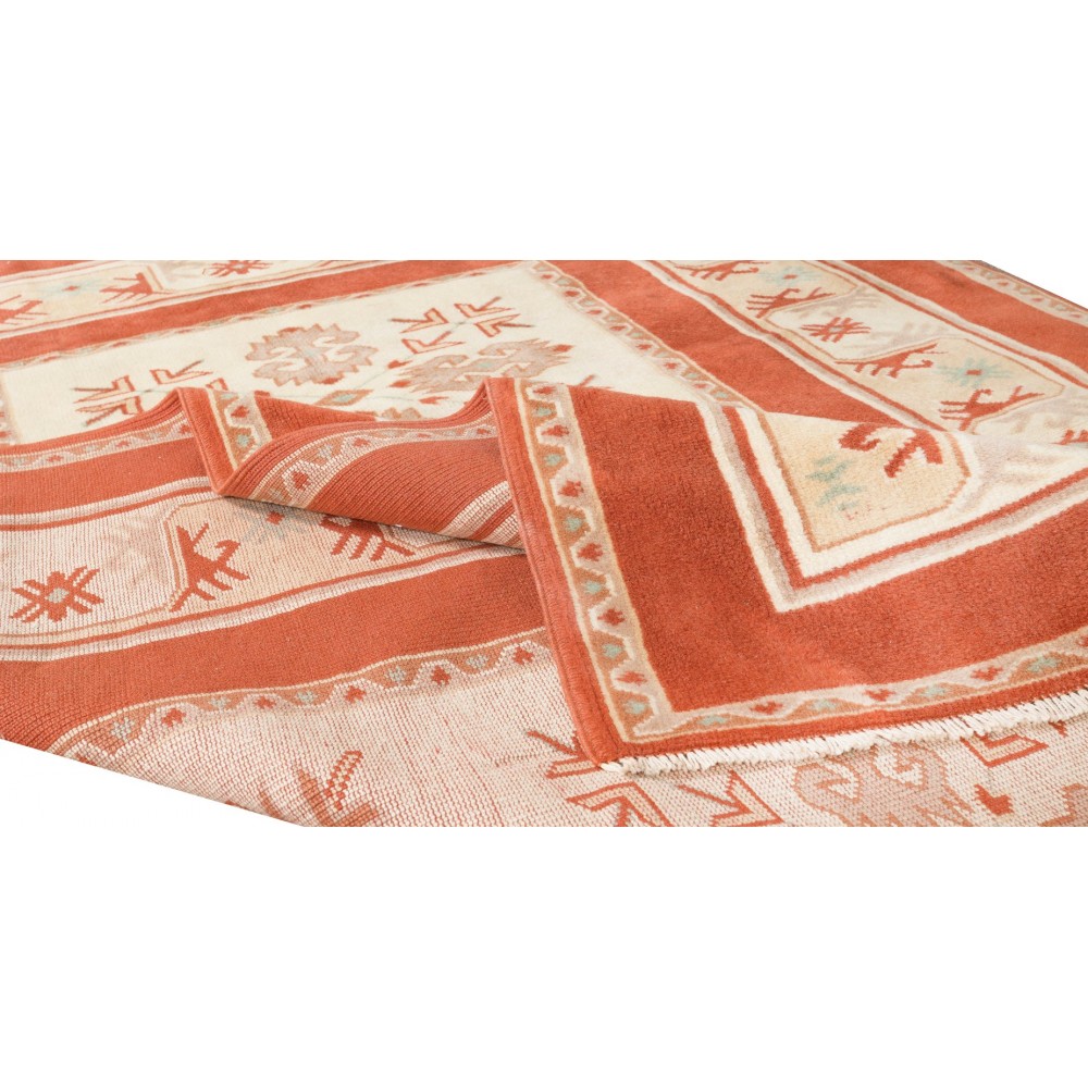 Modern Hand Knotted Turkish Rug in Red & Cream Colors, 100% Wool