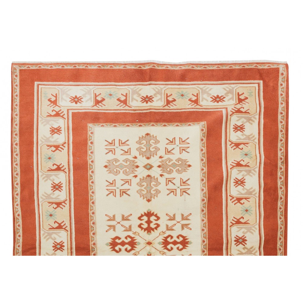Modern Hand Knotted Turkish Rug in Red & Cream Colors, 100% Wool
