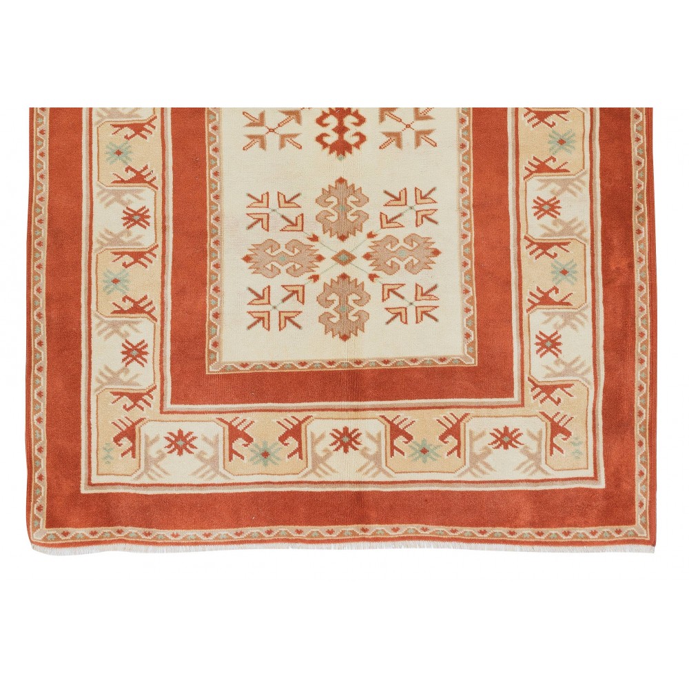 Modern Hand Knotted Turkish Rug in Red & Cream Colors, 100% Wool